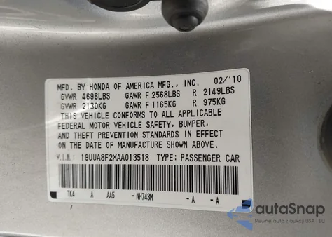 2010 Acura Tl 3.5 z USA, uszkodzony, nr VIN 19UUA8F2XAA013518